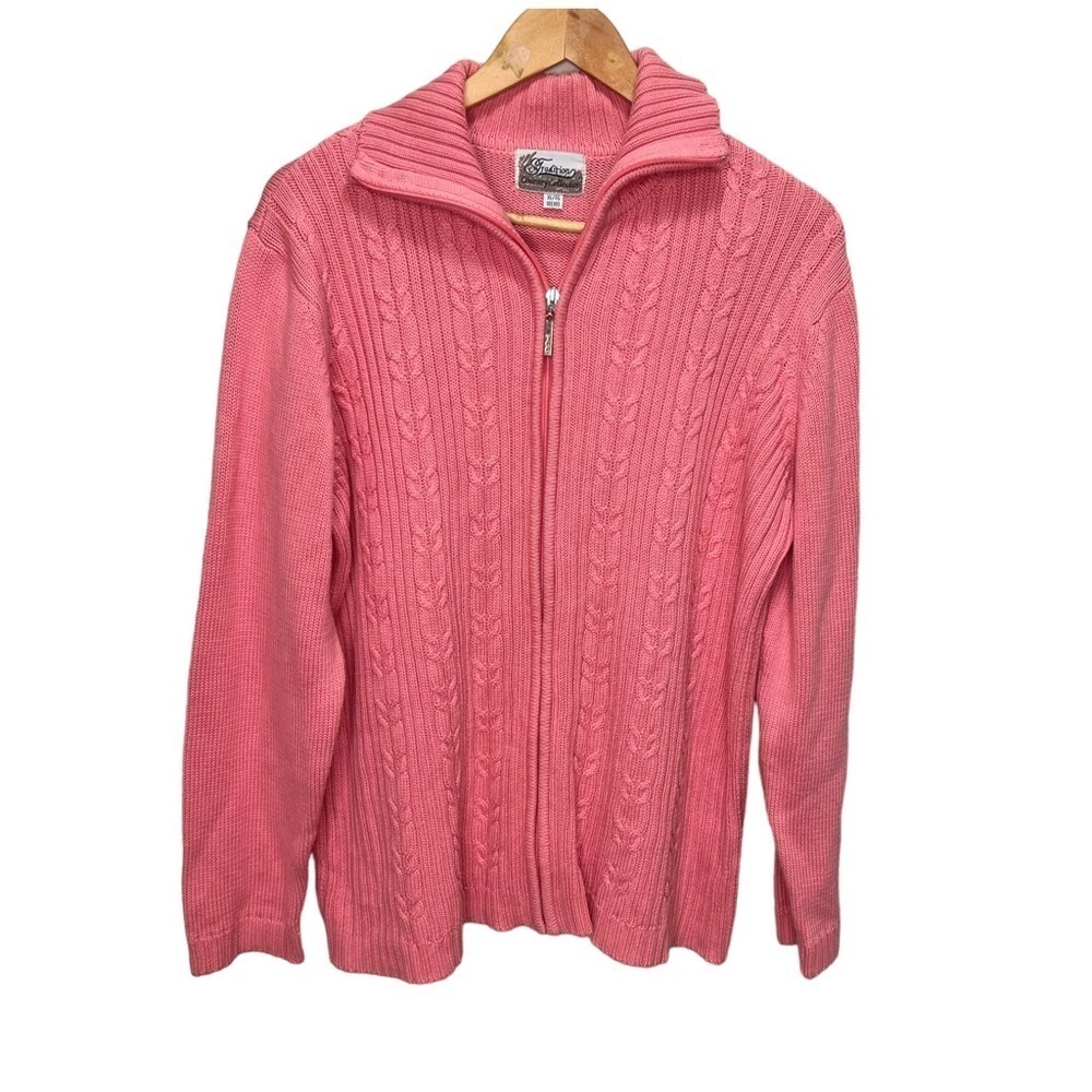Vintage Tradition Country Collection Pink Cable Knit Full Zip Sweater Size XL
